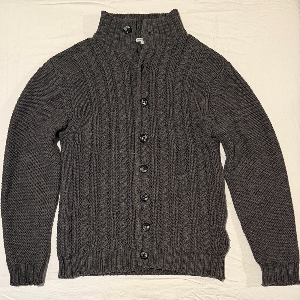 Oliver Spencer Dark Charcoal Cable-Knit Cardigan